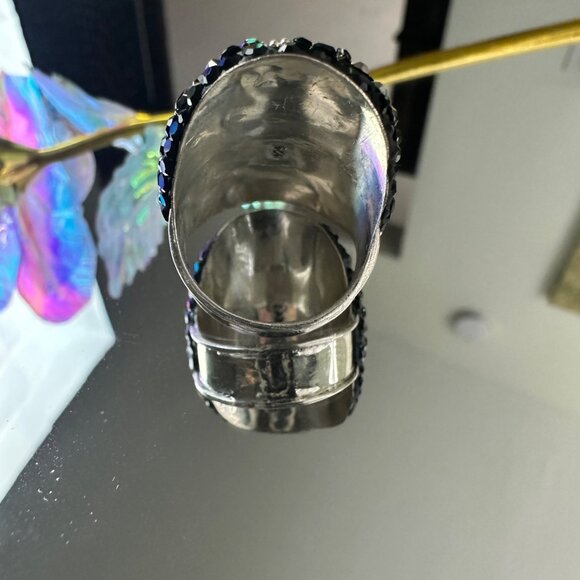 Boho Handmade 925 Silver Ring With Black & Clear Zirconia Design Size 7.5 Elegan - Picture 8 of 11